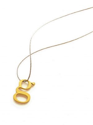 < 1g gold >, necklace, material: 18K gold, silk string. 1 “g“ weights exactly 1 gram.